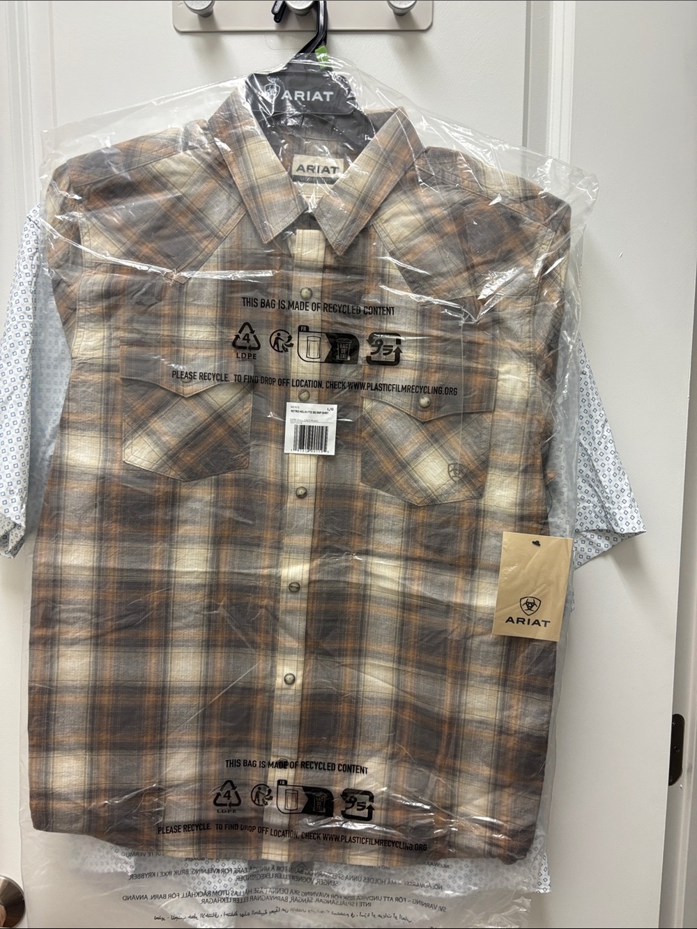 Ariat Men's Brown and Cream Plaid Short-Sleeve Button-Down Shirt